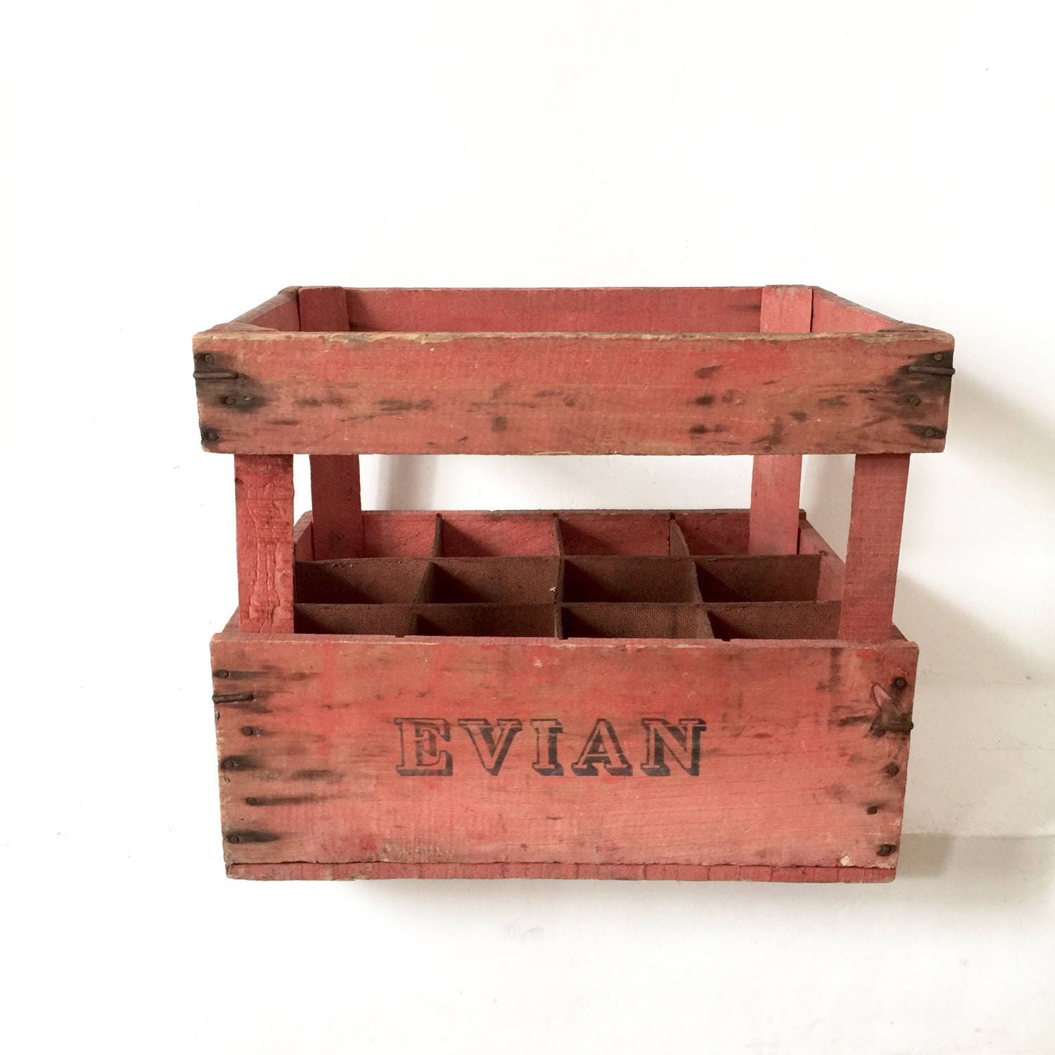 French Vintage Evian Bottle Crate Wood Bottle Crate Bottle Storage