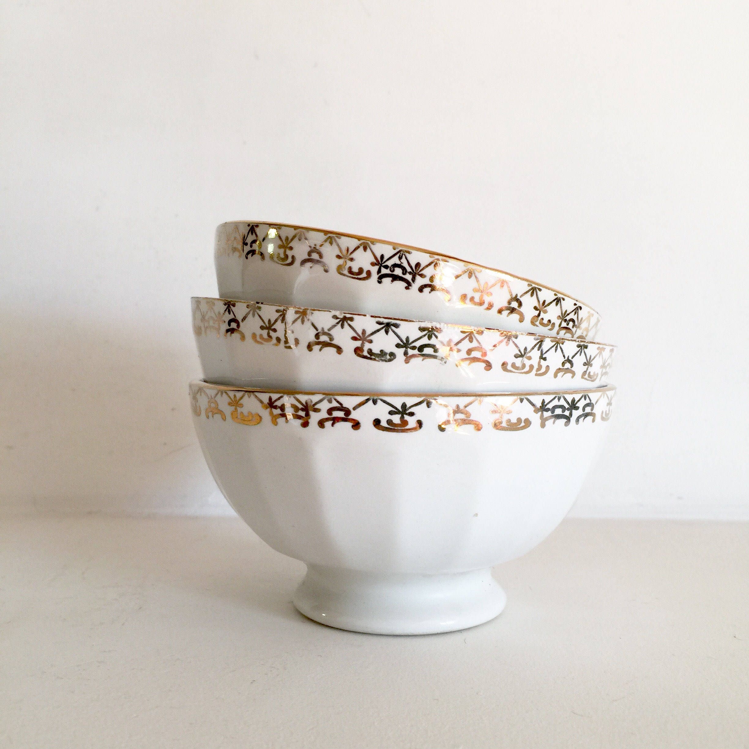 Triple Set French Cafe Au Lait Bowls French Vintage Coffee Bowls
