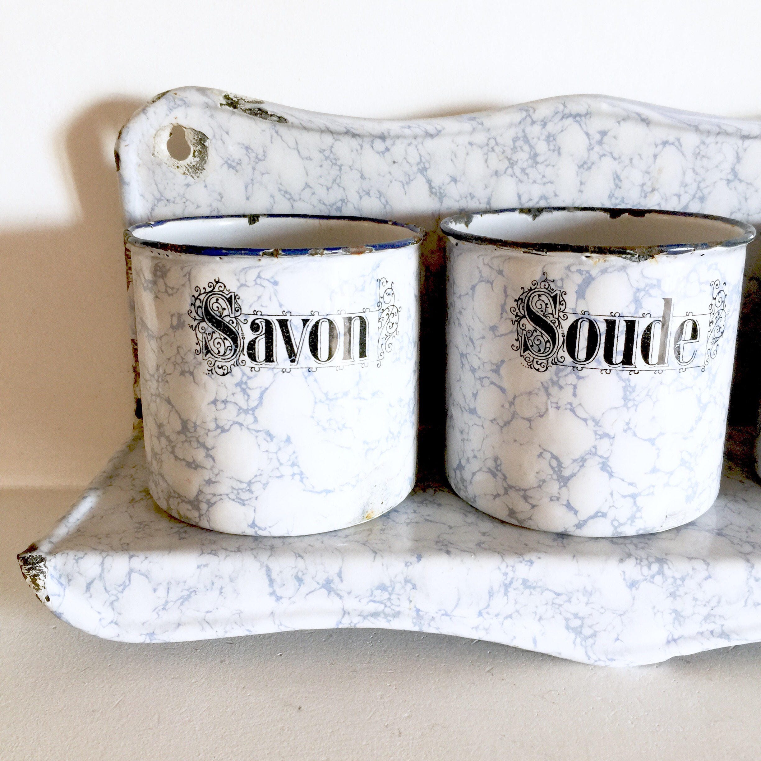 French Antique Enamel Laundry Soap Rack French Enamelware Laundry