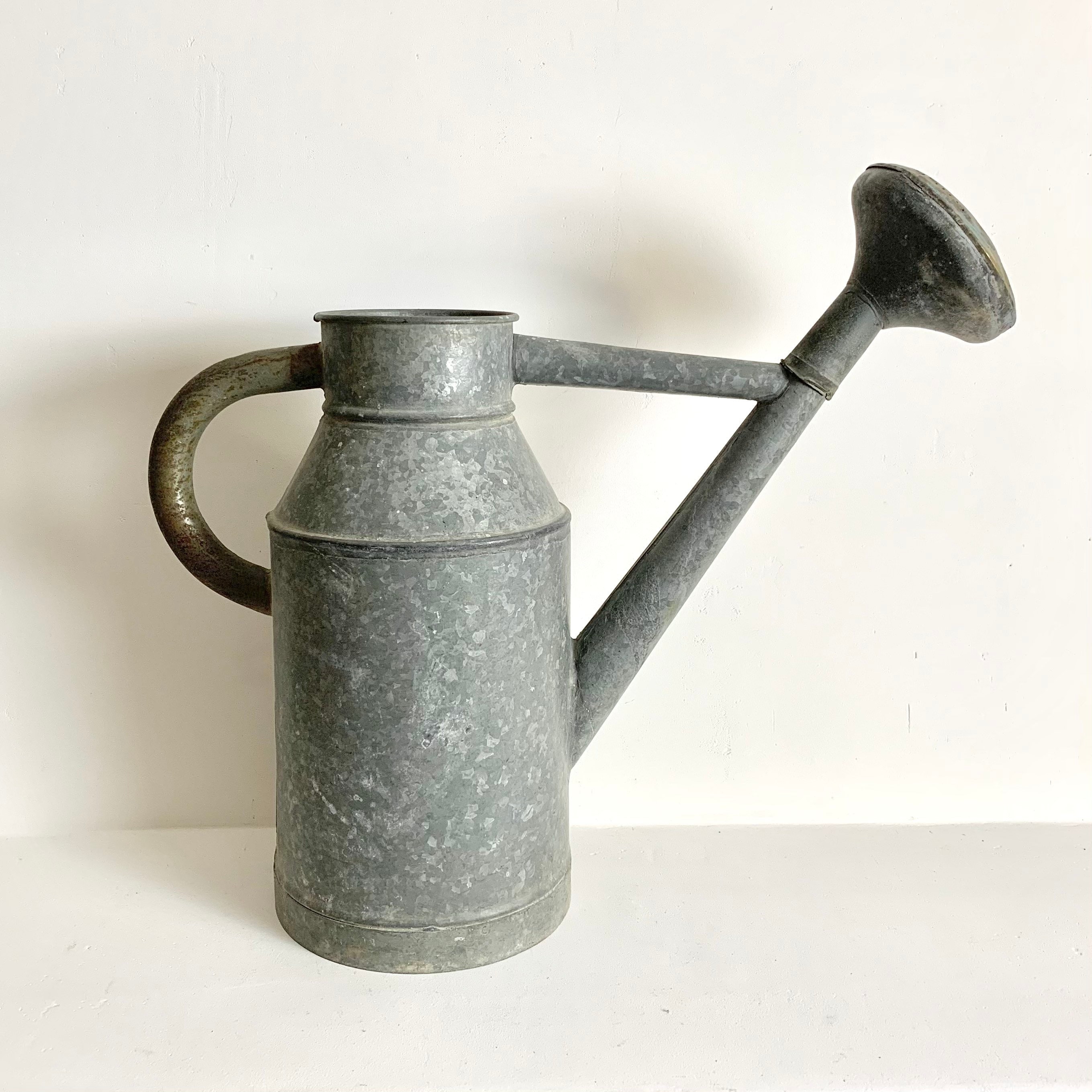 French Antique Zinc Watering Can Medium Sized Galvanized Watering Can