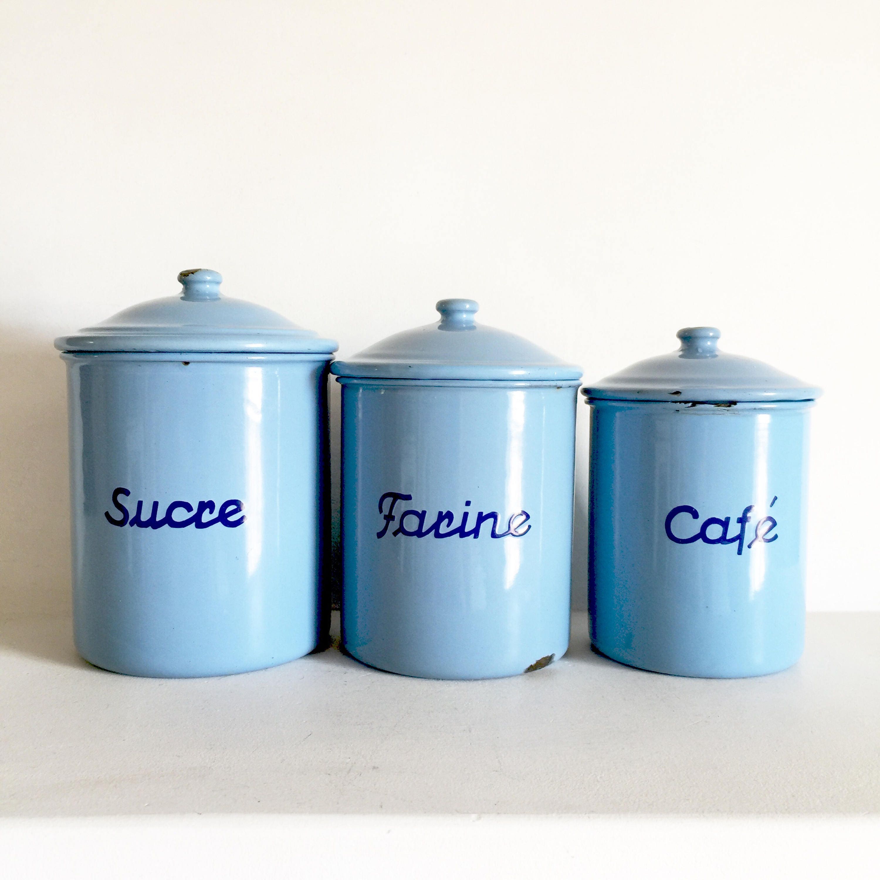 French Vintage Enamel Canisters French Kitchen Canisters French