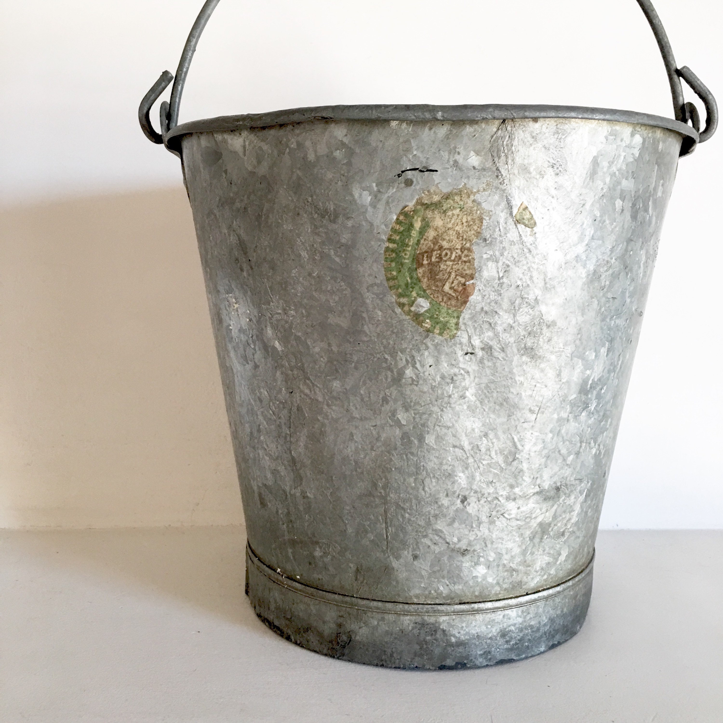 Rare French Antique Zinc Bucket Rustic Garden Bucket Galvanized