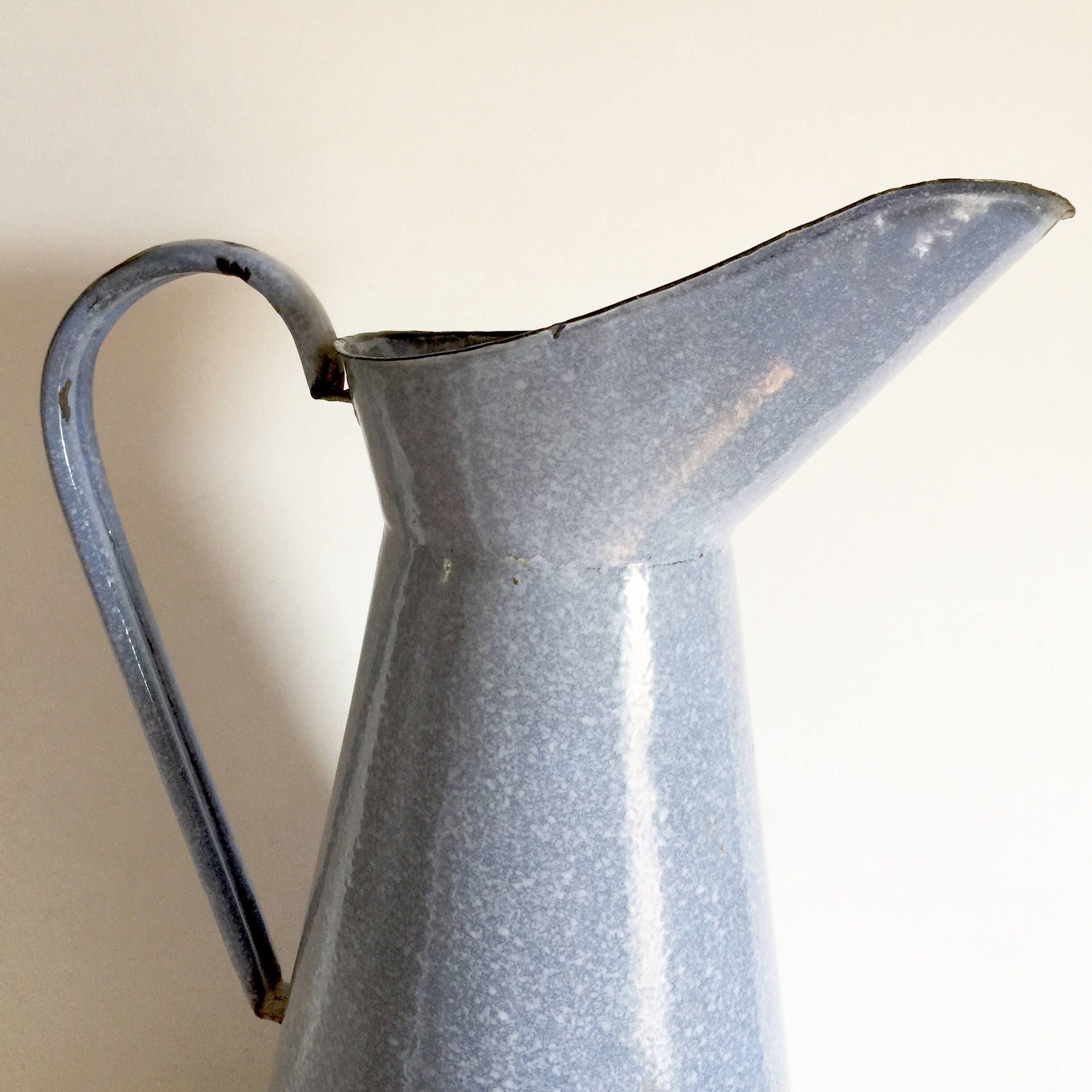 French Vintage Enamelware Pitcher Enamel Pitcher French Enamel Jug Lavender Grey