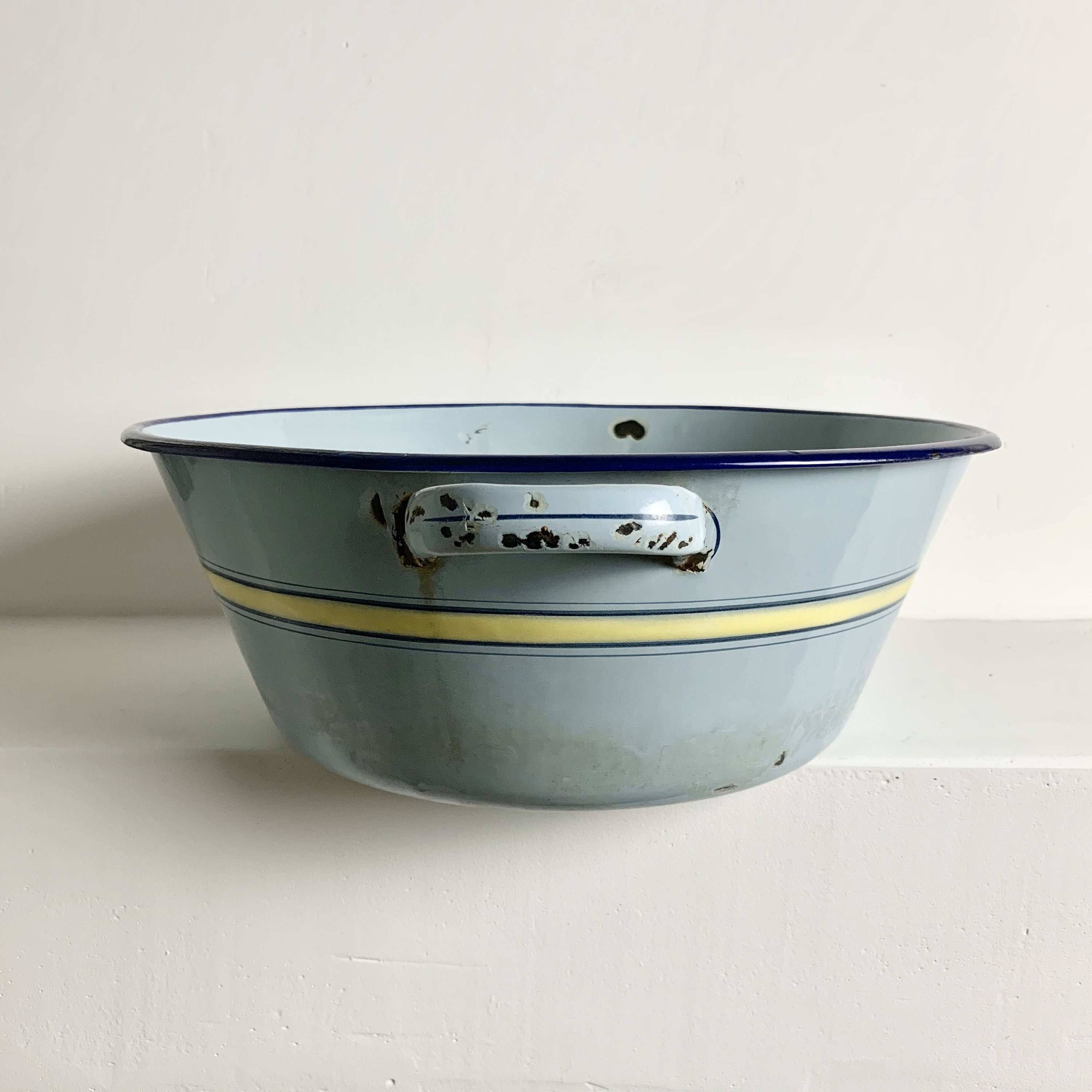 French Antique Blue Enamelware Wash Basin Laundry Tub Enamel Basin