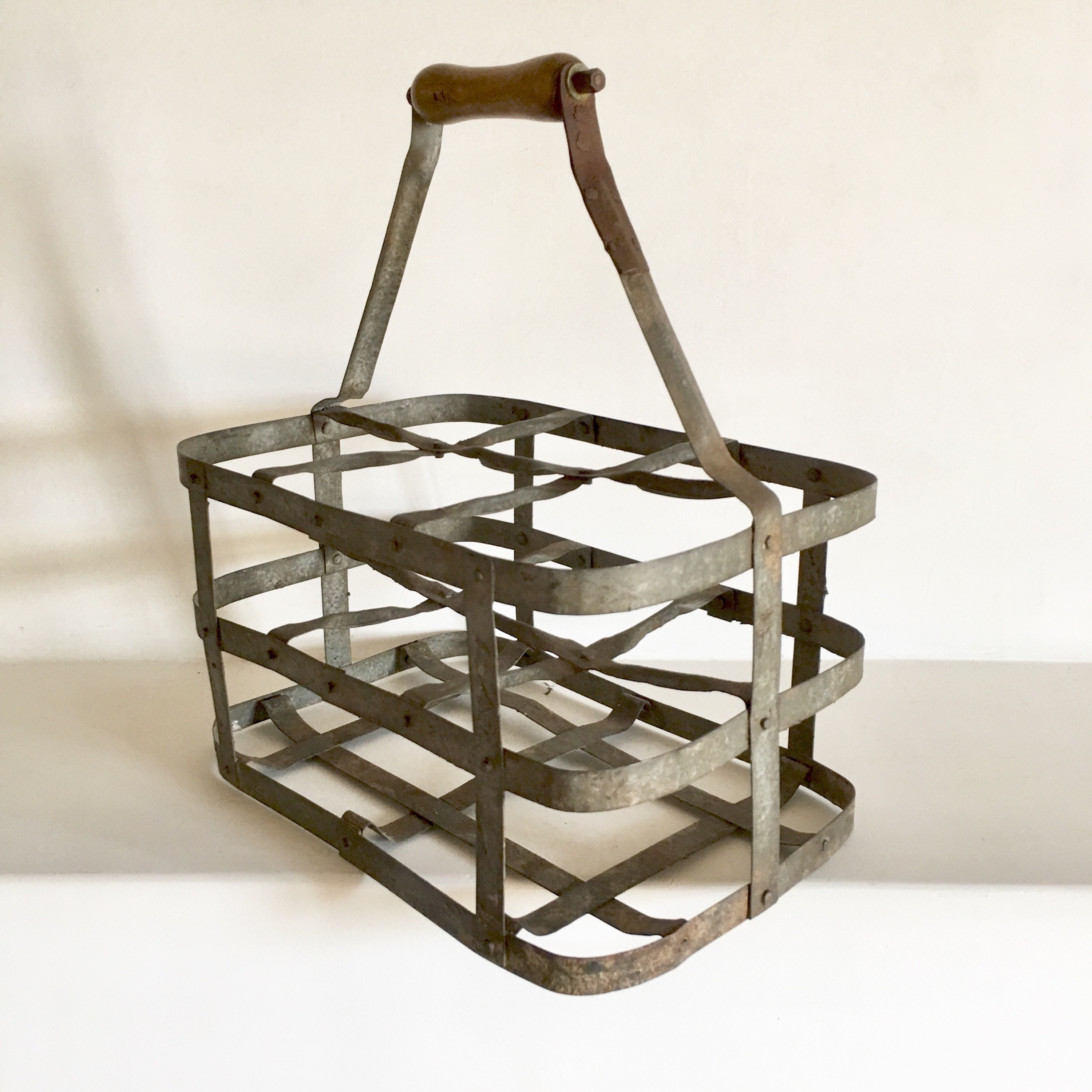 RESERVED French Antique Zinc Bottle Carrier Galvanise Metal Bottle Holder Wine Bottle