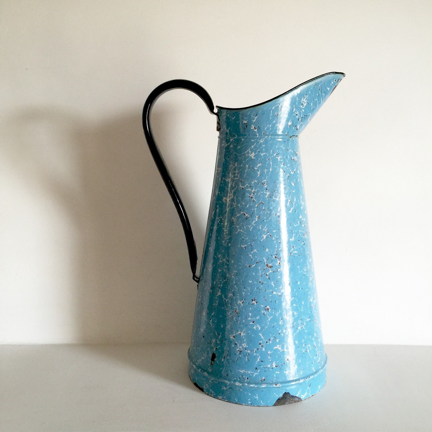 Antique French Enamel Pitcher Enamel Jug Graniteware Enamel Pitcher French Enamelware