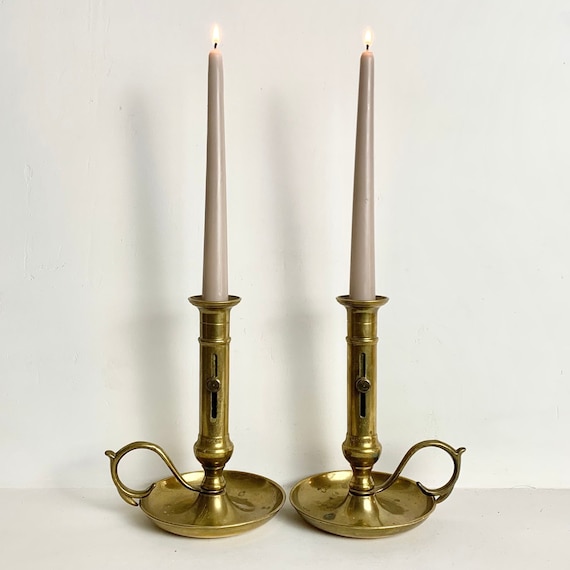 French Antique Brass Candleholders - Candlestick Holders - Set of 2