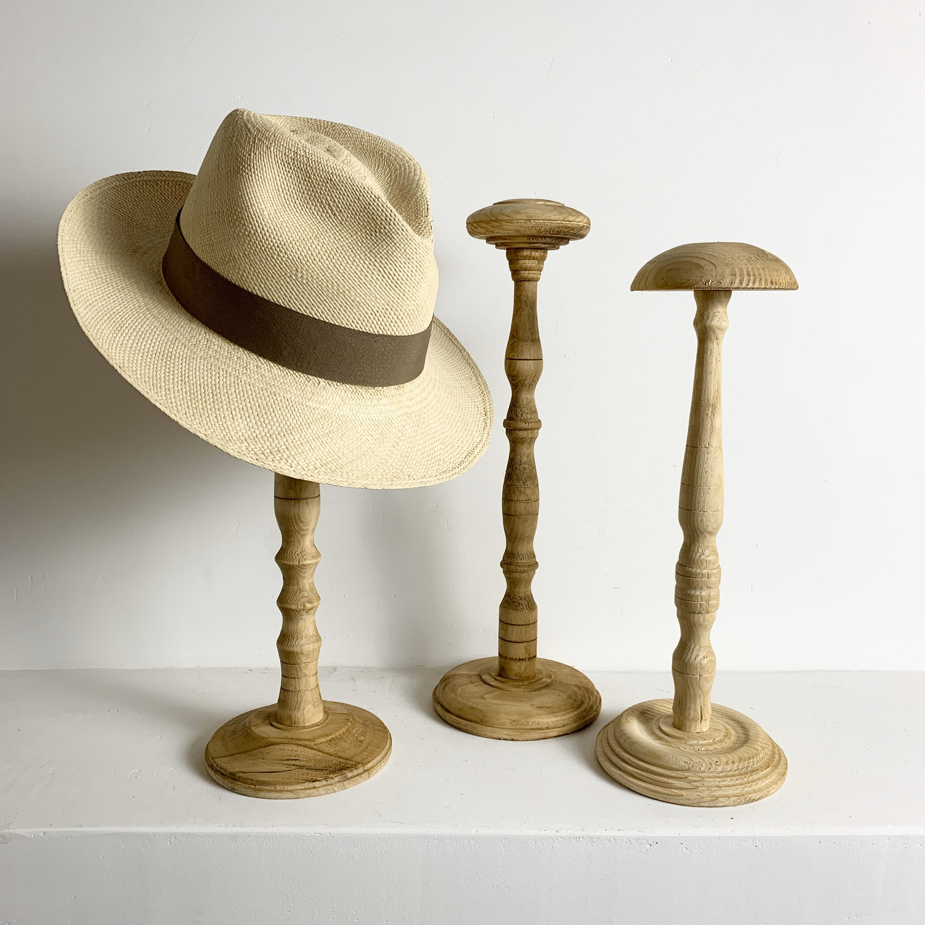 French Vintage Wood Hat Stand - Medium Sized 38-40cm - Turned Pine Wood ...