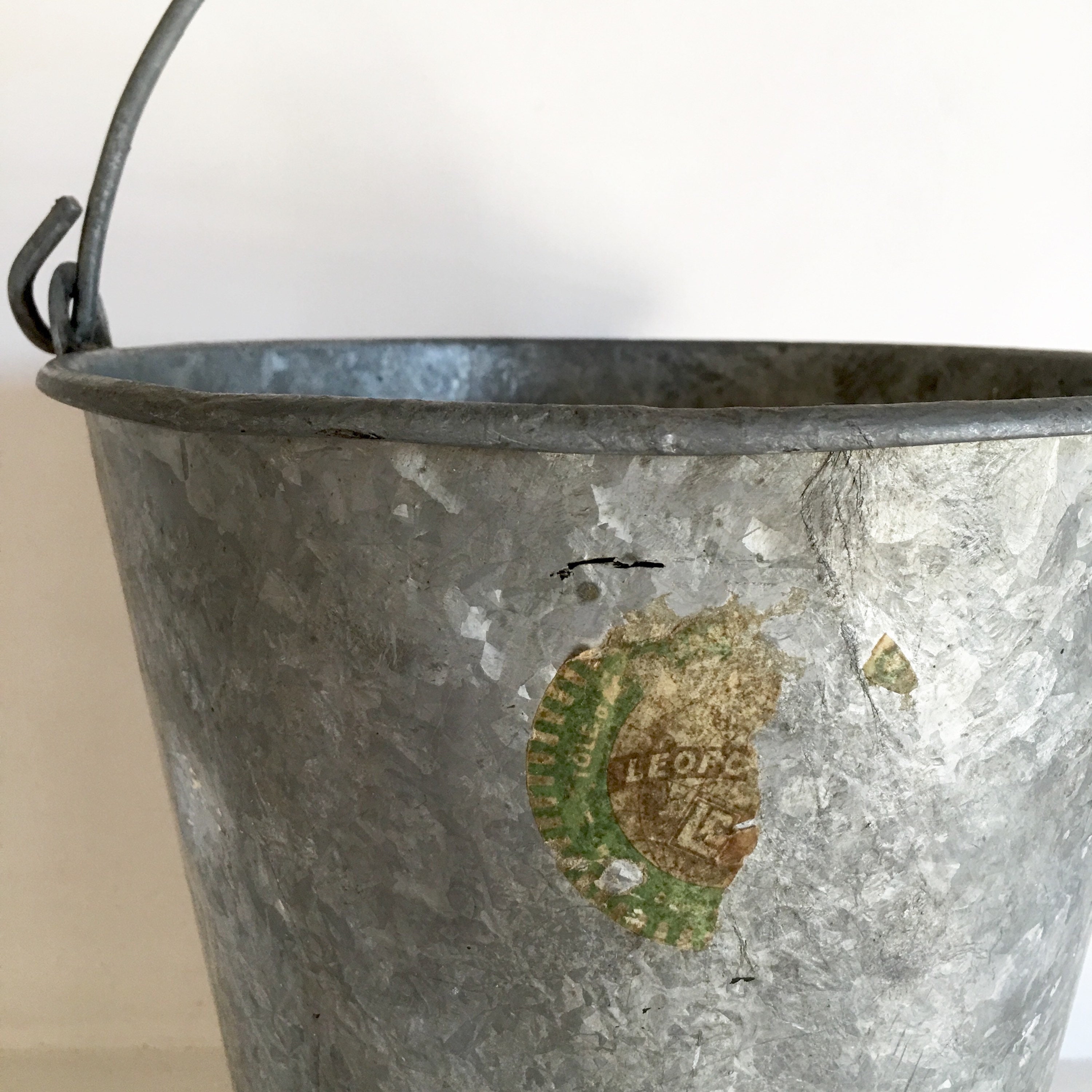 Rare French Antique Zinc Bucket Rustic Garden Bucket Galvanized
