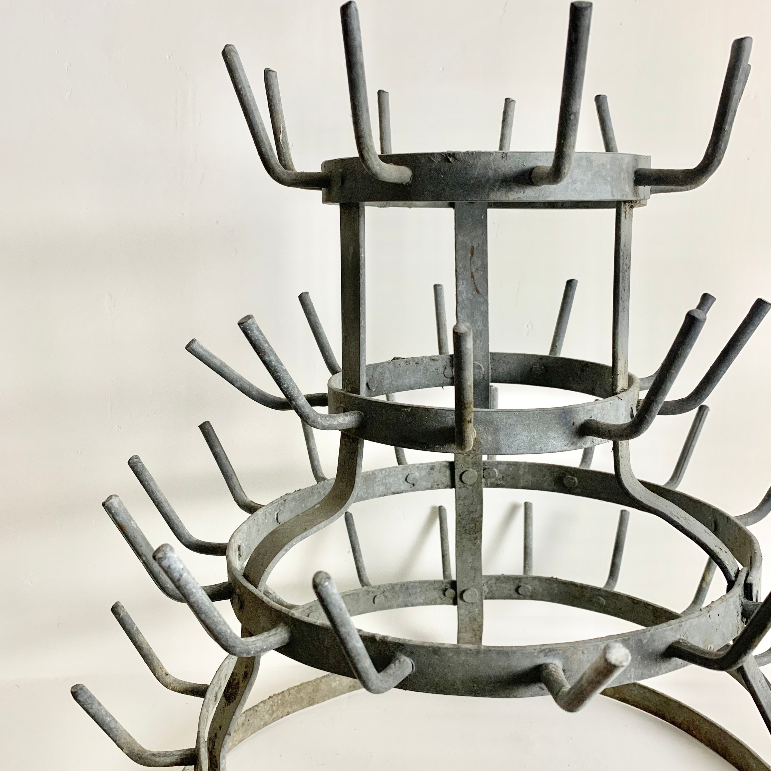 French Antique Zinc Bottle Drying Rack Herrison Cup or Glass Rack