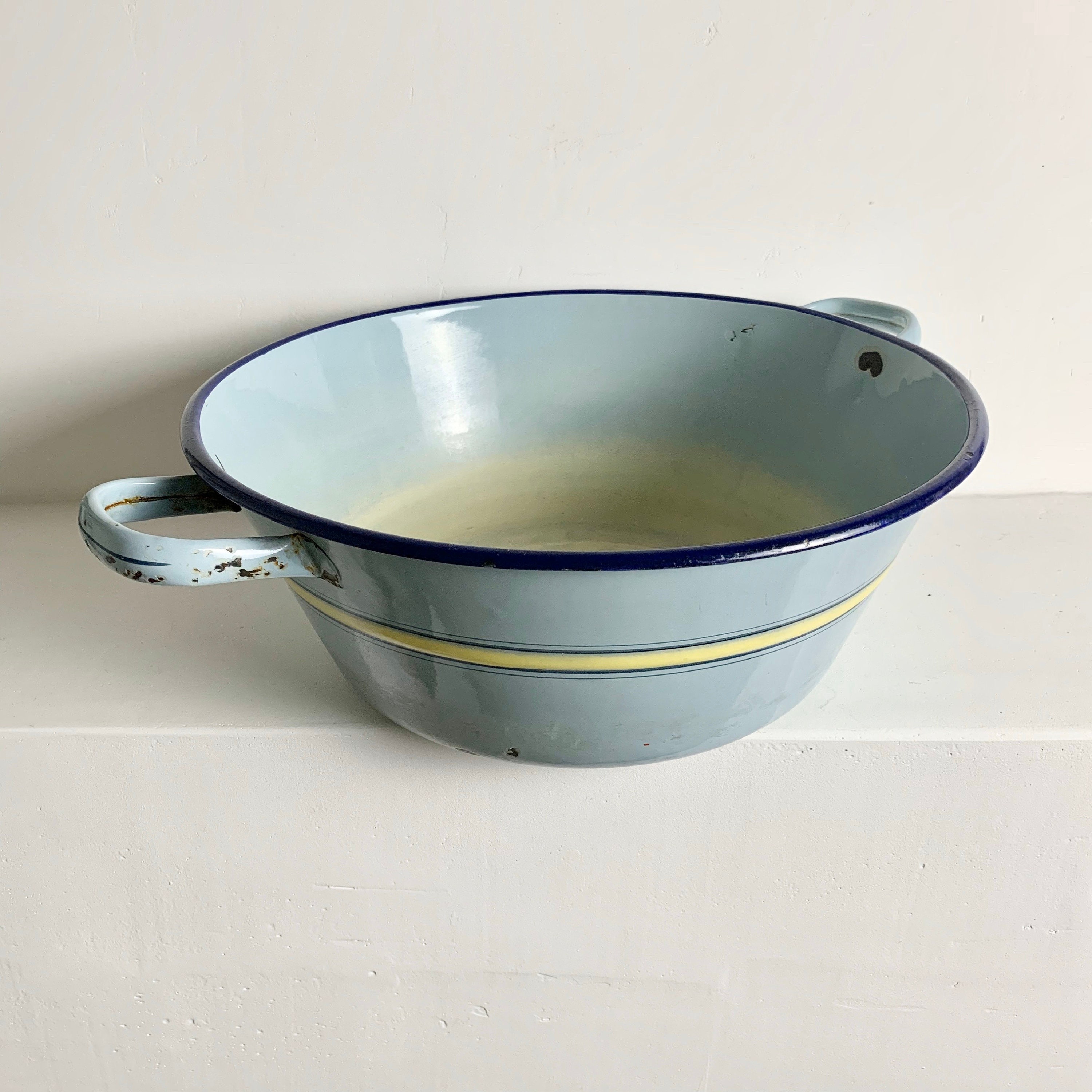 French Antique Blue Enamelware Wash Basin Laundry Tub Enamel Basin