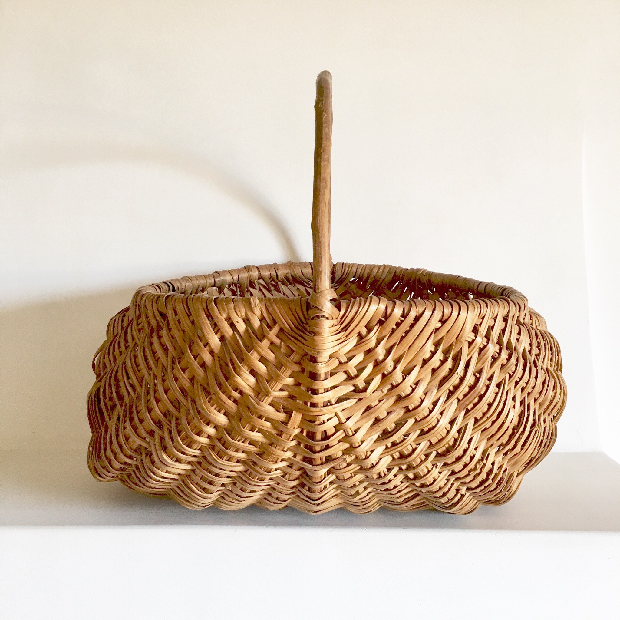 French Antique Basket Handwoven French Vintage Wicker Basket