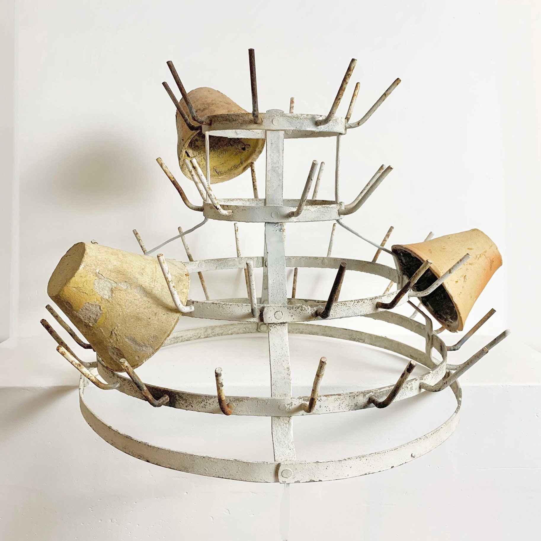 French Antique Whitewashed Zinc Bottle Drying Rack - Herrison Cup or ...