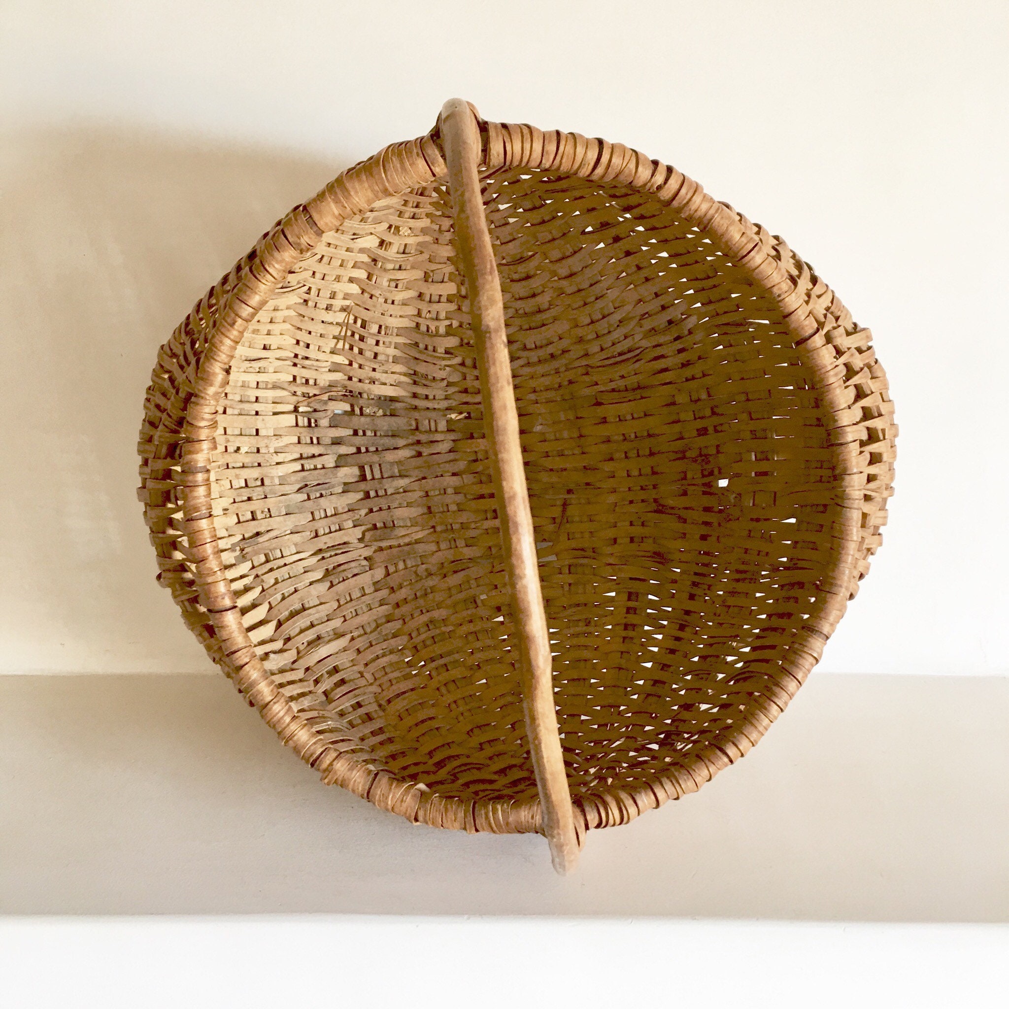 French Antique Basket Handwoven French Vintage Wicker Basket