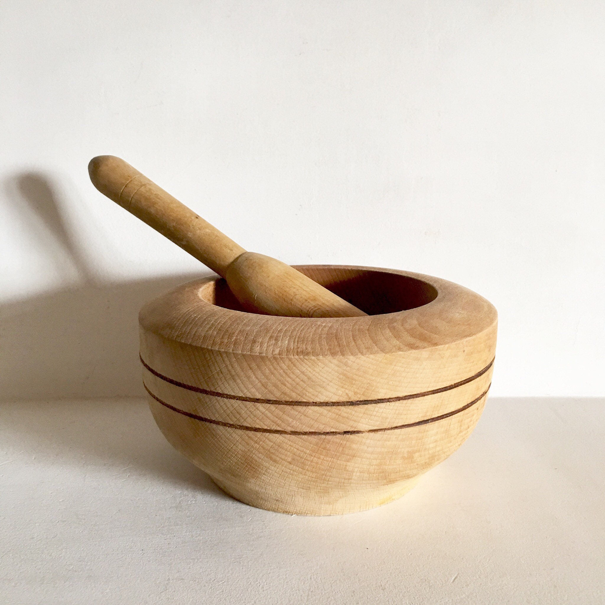 French Vintage Wood Mortar and Pestle French Country Kitchen Solid
