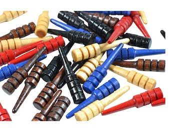Wooden Cribbage Pegs - Made in USA - Multi Color Pack - Red, Blue, Black, Walnut Stain, & Clear Coated