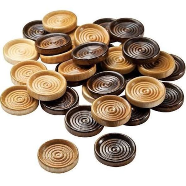 30 Checkers for Playing Board Games | Backgammon Pieces | 15 ea. Maple and Walnut colored Checkers | 1.25" Diameter and Stackable