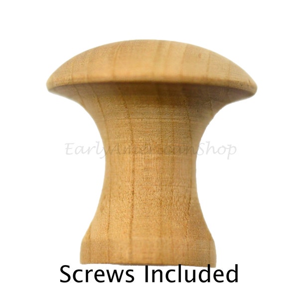 Cherry SHAKER KNOB - Brass Insert - Includes Screws, Unfinished - Sanded and ready to Finish - Cabinet, Drawer, Knobs, Reproduction