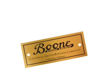 Boone Campbell-Smith-Ritchie Cabinet Label for Hoosier Style Cabinets - Boone Kitchen Cabinet Nameplate - Stamped Brass - Reproduction