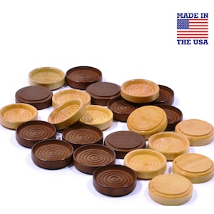 26 Pack 1.25" diameter Wood Stacking Checkers Finished in Clear and Walnut