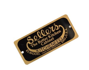 Sellers Cabinet Nameplate Label for Hoosier Style Kitchen Cabinets, Brass Reproduction Label, Hoosier Cabinet Parts/Supplies