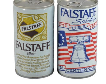 2-Pack Vintage Fallstaff Empty Beer Cans Steel Pull Tabs Bottom Opened 1970s 37-9