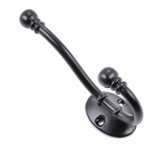 Black Coat or Wall Hooks | Double Coat Hooks | Heavy Duty Steel | Decorative Ball Tip | Vintage Style | Home Storage