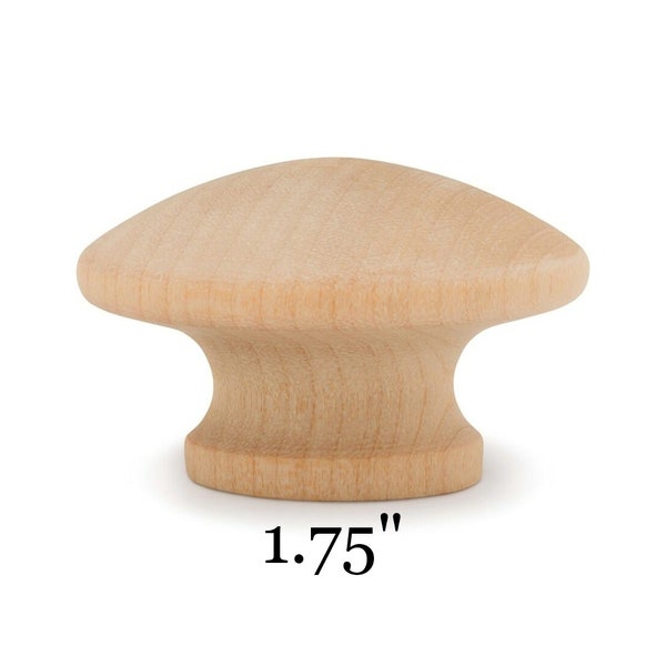 Hardwood Furniture Knobs/Pulls - Unfinished 1.75" Diameter - with Washer Head Screw - 1-3/4" Cabinet Pull, Closet/Bi fold Knobs