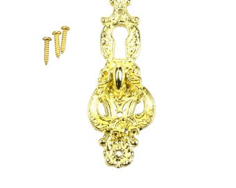 Brass Plated Keyhole Drop Pull Front Mount Back Plate and Drawer Pull