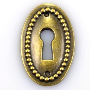 Antique Brass Oval Shape Escutcheon Plate with Rope Style Edge | Drawer and Door Escutcheons | Keyhole Plate No Screws Provided
