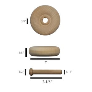 2&quot; Wooden Toy Wheels with Axle Pegs for Craft and Toy Making, 3/8&quot; Hole, Equal amount Wheels and Axles