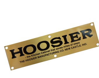 Hoosier Saves Steps Brass Label for Hoosier Kitchen Cabinets - Name Plate - Attaches with Brads (Included) - Reproduction Hardware