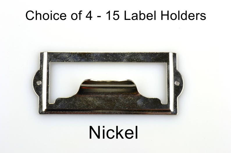 Card Holder Drawer Pull Metal Label Holder 4 to 15 Nickel Plated or Silver Steel Label Holders with Finger Pull