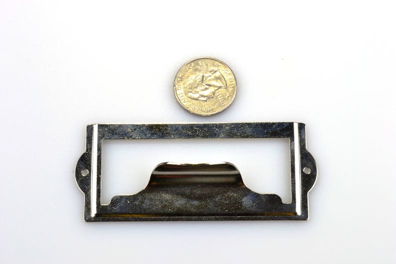 Card Holder Drawer Pull Metal Label Holder 4 to 15 Nickel Plated or Silver Steel Label Holders with Finger Pull