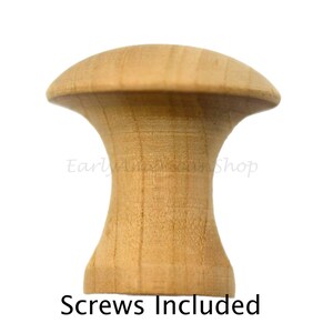 Qty 25 - Cherry Shaker Style Knobs, W/Screws, Unfinished and Sanded, Cabinet, Drawer, Furniture Knobs, Brass Insert, Restoration Supplies