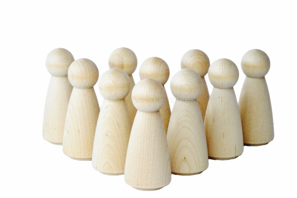 Qty 15 - Large female Unfinished Wooden Peg Dolls, 3-1/2" Tall