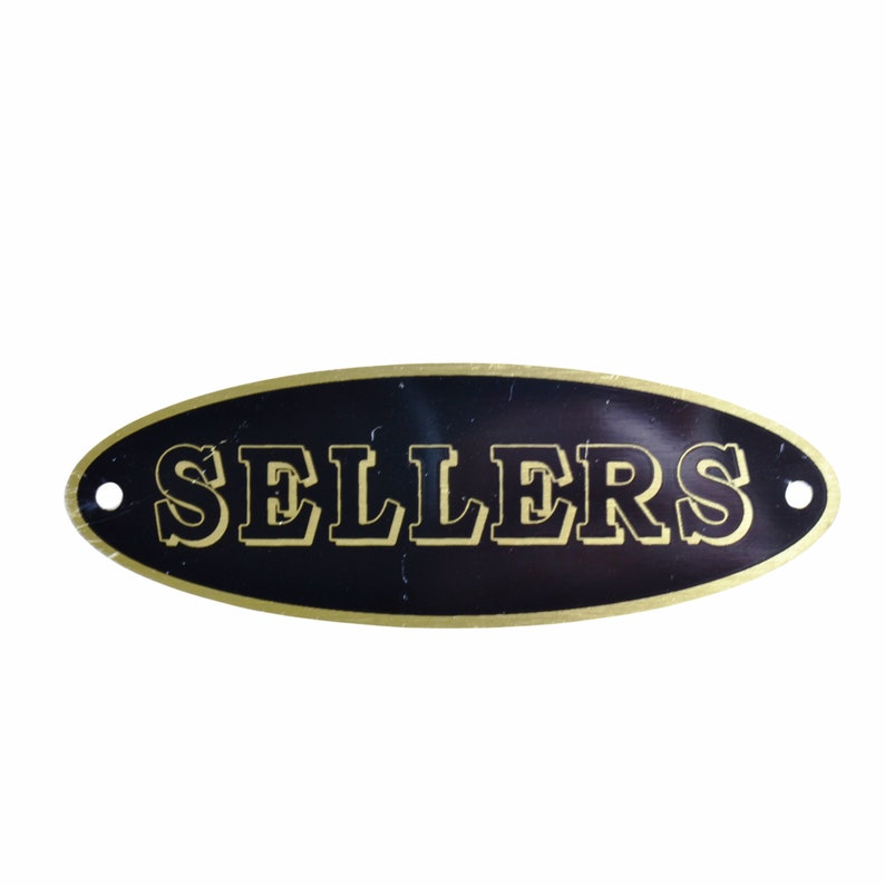Sellers Cabinet Oval Nameplate Label for Hoosier Style Kitchen Cabinets, Aluminum with Reverse Black Print, Reproduction Label image 1