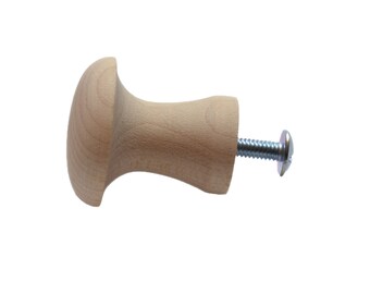 Maple SHAKER KNOB - Hardwood Knob - Unfinished Maple Hardwood - Includes Screws - Cabinet Knobs - Drawer Pulls