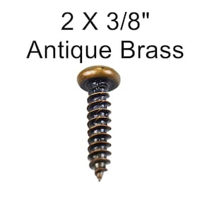 2 x 3/8&quot; Antique Brass Steel Round Head Screws for Wood, Phillips Drive, Furniture Restoration