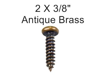 2 x 3/8&quot; Antique Brass Steel Round Head Screws for Wood, Phillips Drive, Furniture Restoration