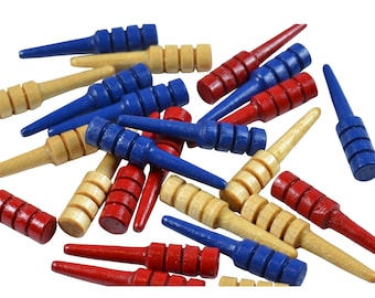Wooden Cribbage Pegs - Made in USA - Multi Color Pack - Red, Blue, & Clear Coated