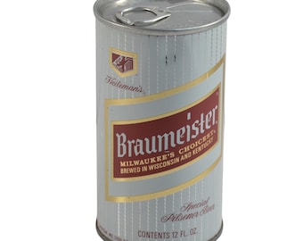 Vintage Braumeister empty Beer Can Wide Seam Straight Steel Bottom Opened Pull Tab 1970s 37-1
