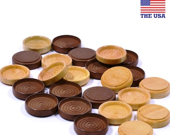 Stackable Wooden Checkers - Walnut & Maple - Set of 24 (1.25" diameter)