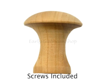 Classic Cherry Shaker Knob w/Brass Insert and Screw, Restoration Supplies, - Unfinished and Sanded  - Cabinet, Drawer Knobs