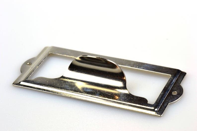 Card Holder Drawer Pull Metal Label Holder 4 to 15 Nickel Plated or Silver Steel Label Holders with Finger Pull