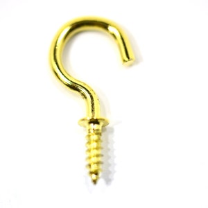 Qty 25 to 1000 - 3/4" Cup, Mug, Jewelry, or Craft Hooks, Brass Plated or Gold Colored used for hanging Mugs, Jewelry, keys, etc.