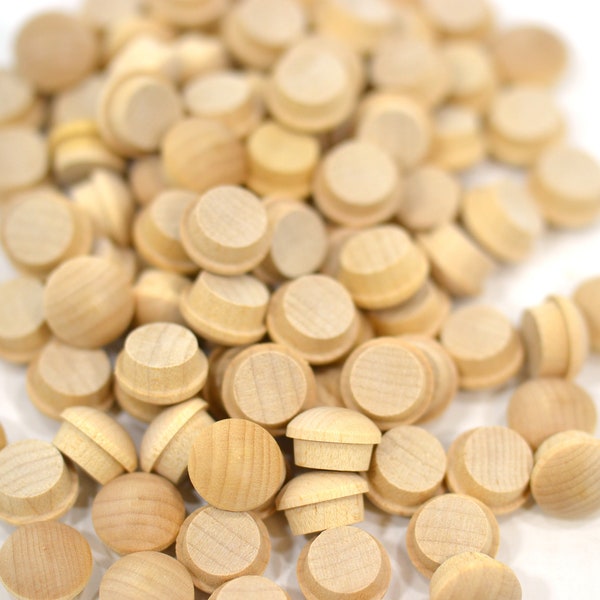 Qty 10 to 100 - 1/2" Maple Wooden Buttons or Screw Hole Covers-Fits 1/2" Hole - Unfinished Wood, Sanded and Ready to Paint or Stain