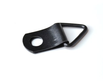 Small black D-Ring Triangle Strap Picture Frame Hanger, order with or without screws, made from Black Oxide Steel, Comes with Screws