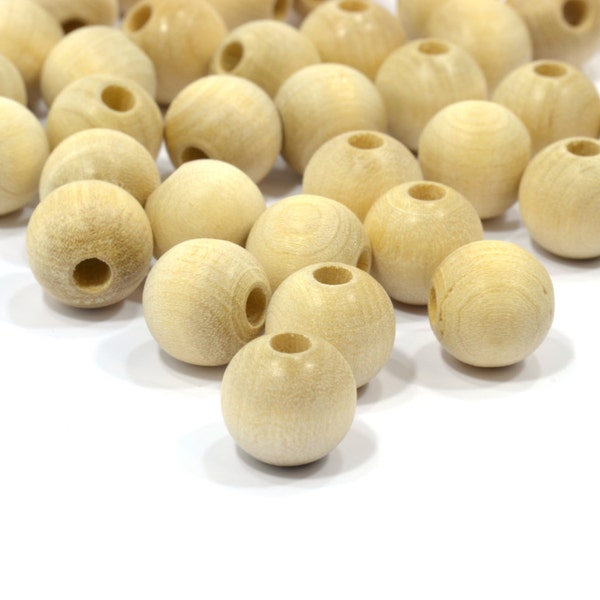 75 Pack 12 mm  (1/2") Unfinished Wooden Beads with 5/32" Hole for Jewelry Making and Crafts | Jewelry Making Supplies | Round Beads