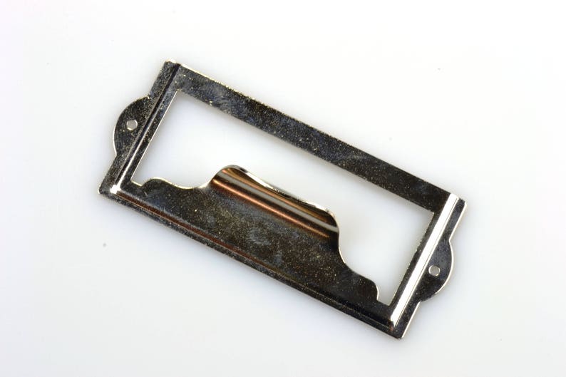 Card Holder Drawer Pull Metal Label Holder 4 to 15 Nickel Plated or Silver Steel Label Holders with Finger Pull